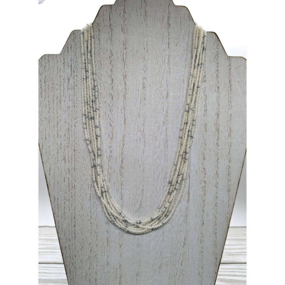 Beaded Necklaces 6 Strand Pearl w/ Silver